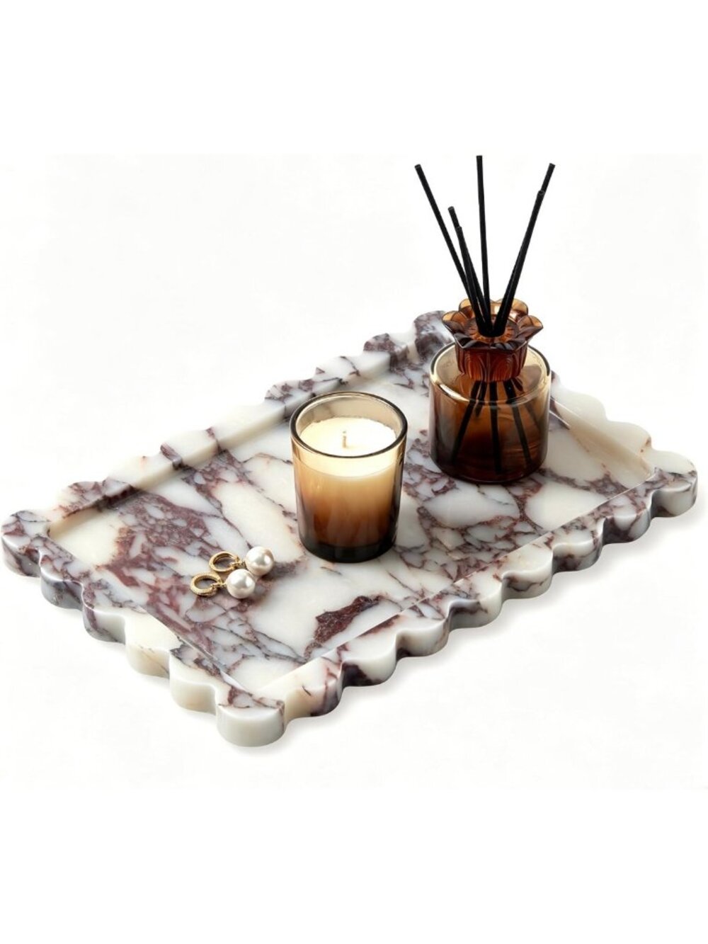 Elegant Scalloped Marble Tray | Luxury Catchall Organizer for Home Decor